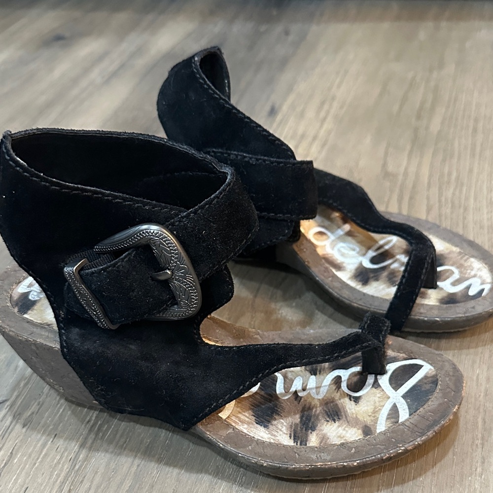 Sam Edelman Black Wedge Sandals with Buckle